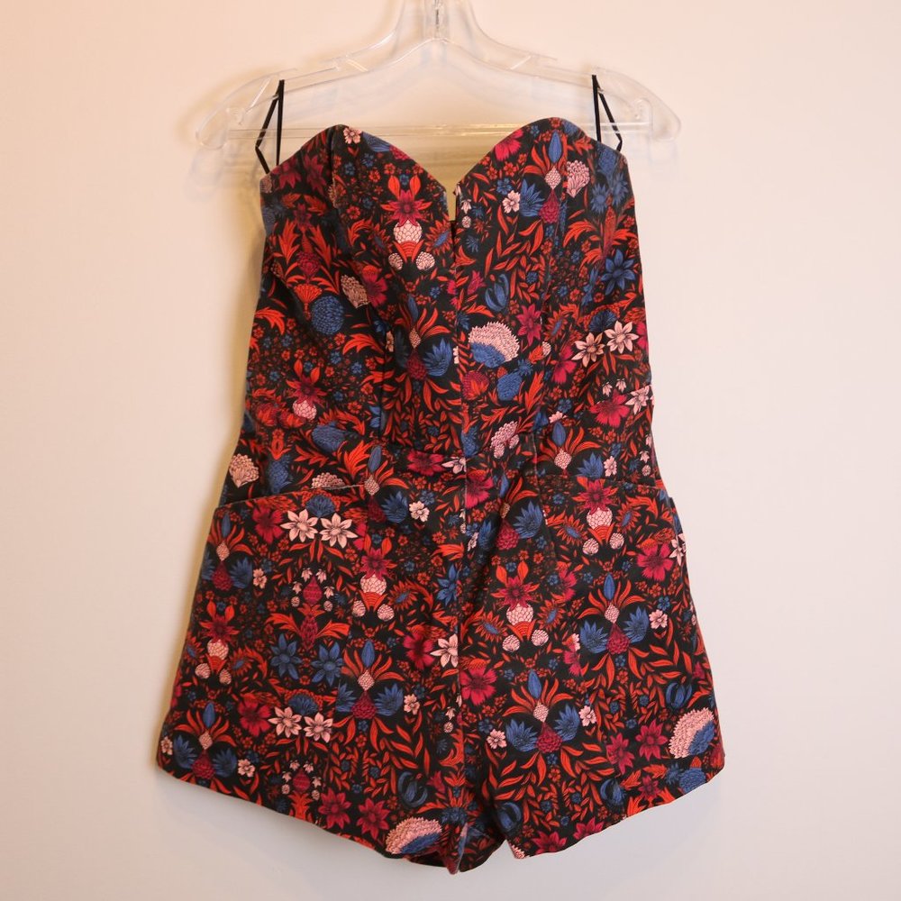 Floral Tropical Patterned Strapless Romper